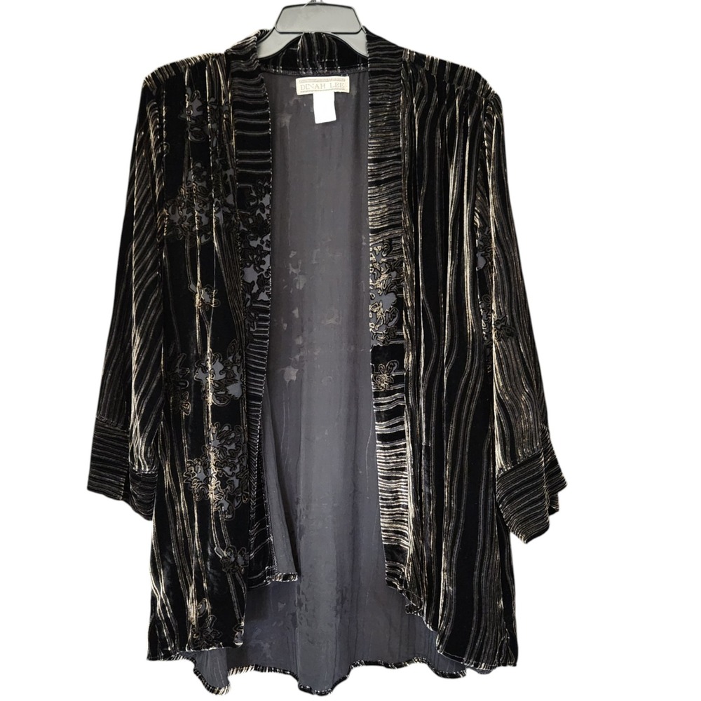 Dinah Lee Silk Blend Burnout Velvet Cardigan S-M-L Brown Gold Floral Open Front